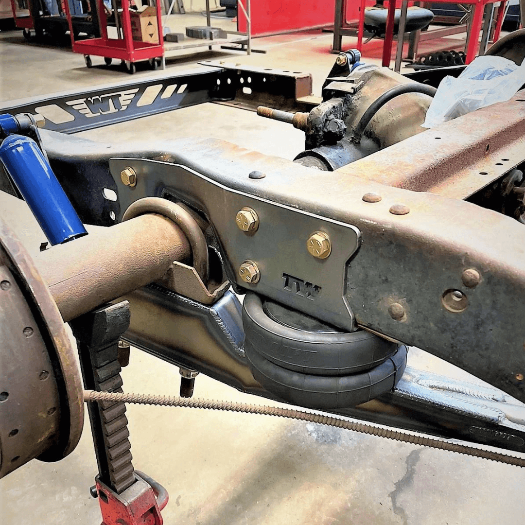 63-72 C Notch Kit shown on C10 pickup frame with 3/16 plate construction for enhanced clearance.