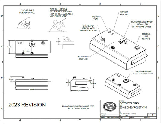 60-62 Fuel Tank | Bed Fill Non EFI